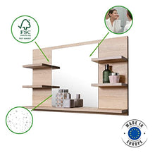 DOMTECH - Specchio da bagno con mensole, in rovere