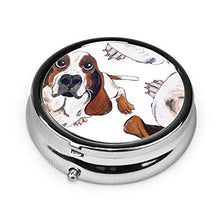 Asilo - Portapillole a 3 scomparti, per creare il proprio Basset Hound Cuscini di lusso da viaggio in metallo, rotondo, argento, pillole, vitamine e olio di pesce