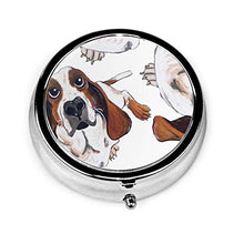 Asilo - Portapillole a 3 scomparti, per creare il proprio Basset Hound Cuscini di lusso da viaggio in metallo, rotondo, argento, pillole, vitamine e olio di pesce