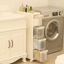 SONGMICS Carrello Stretto con 4 Cassetti, Scaffale Salvaspazio da Cucina o Bagno, Scaffale multiuso, con Rotelle, Altezza di 89 cm, Bianco KFR05W