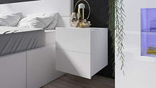 DOMTECH - Comodino per camera da letto, comodino bianco lucido, tavolino in legno con cassetti, armadio per camera da letto, armadio per lampade, credenza, bianco