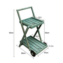 Fioriera Retro Verde Rurale del Supporto del Fiore, Basamento Pieghevole della pianta di Legno Solido di 2 File, scaffale di stoccaggio con la Ruota, pianta Si Leva in Piedi per Le Piante Multiple
