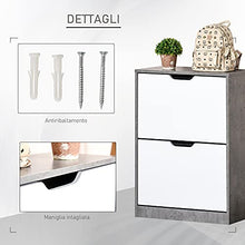 homcom Mobile Scarpiera Salvaspazio a 2 Ante per 8 Paia di Scarpe, Arredamento Moderno Grigio e Bianco, 62.5x26x81cm