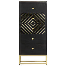 vidaXL Cassettiera Nero e Oro 45x30x105 cm in Legno Massello di Mango