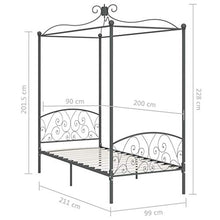 SKM Letto a Baldacchino Grigio in Metallo 90x200 cm (22.8kg)