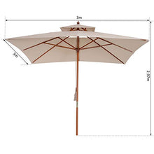 Outsunny Ombrellone da Giardino e Terrazza 3 x 3m, 8 Stecche in Bamboo Copertura Parasole a 2 Livelli, Beige