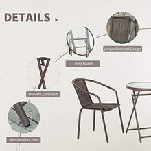 Set Tavolo e 2 Sedie Pieghevoli da Giardino in Acciaio e Rattan Marrone