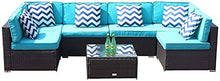 7 Patio Conversazione Sedia Tavolo Da Poltrona - Pezzi Attrezzatura Interamente Meteo Brown Checkered Wicker Cattan Seating Cuscino Prizio Ottomano Moderno Tavolino Caffè All'aperto 300Lbs (Verde)