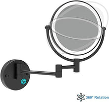 MRJ Specchio Ingranditore da Parete con Ingrandimento 10X/1X USB Ricaricabile Specchio Trucco con Luci Luminosità Regolabile Specchio Estensibile da Bagno Rotazione a 360°, Nero