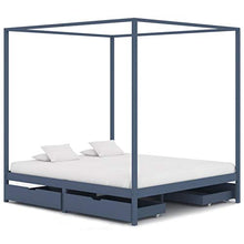 Tidyard Giroletto con Baldacchino 4 Cassetti Grigio in Pino 160x200 cm,Robusto e Durevole