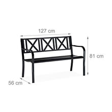 Relaxdays, Nero Panca da Giardino in Metallo, 2 Posti, Resistente, Panchina da Balcone HxLxP 81 x 127 x 56 cm