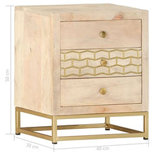 vidaXL Comodino Oro 40x30x50 cm in Legno Massello di Mango