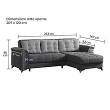 Divano Letto Contenitore Morris 3 posti in tessuto con chaise longue (Marrone)