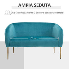 homcom Divano 2 Posti Seduta Imbottita Schienale e Braccioli, Arredamento Soggiorno, Sala, Ufficio, Verde, 124x73x76cm