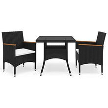 SKM Set Mobili da Pranzo per Giardino 3 pz Nero Polyrattan e Acacia (21kg)