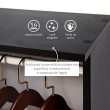 homcom Armadio con 2 Guardaroba, 5 Ripiani e 6 Ruote, in Legno e Alluminio, 120x40x128 cm, Nero