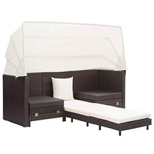 Tidyard Divano Letto a 3 Posti Estendibile con Tetto Polyrattan Marrone, Divani da Giardino, Mobili da Giardino 200 x 75 x 70/150 cm