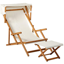 Outsunny Sdraio da Giardino in Legno con Poggiapiedi e Tettuccio, Set 2 Pezzi Bianco Crema