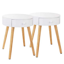 WOLTU TS51ws-2 Set di 2 Comodini con Cassetto Comodino Rotondo Tavolino da Salotto in Legno Bianco