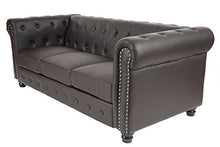 Divano 3 posti classico stile vittoriano Chesterfield ecopelle 90x195x74cm ~ marrone piedi rotondi