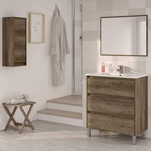 FMD Moebel GmbH Giunone S02 Set Mobile Bagno + Specchio, 80X45X86 H cm, Rovere Spazzolato, Melamina