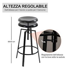 homcom Set 2 Sgabelli da Bar Rotondi Altezza Regolabile con Poggiapiedi, Senza Schienale, Stile Industriale, Nero, 40x40x 68-83cm