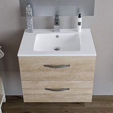 Mobile bagno SOSPESO 60 cm con lavabo in ceramica e specchio con cassetti ROVERE CHIARO LINDA 8260