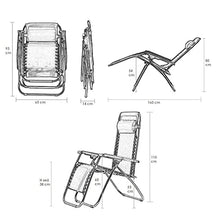Set 2 Sedie Sdraio Zero Gravity Reclinabili Pieghevoli in Ferro e Textilene Tortora