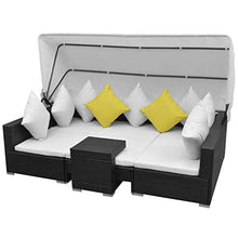 SKM Set Divani da Giardino 7 pz con Tettoia in Polyrattan Nero