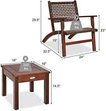 YRRA 3 Pz Patio Conversazione Set Set Solido Eucalipto Telaio in Legno All'aperto Mobili in Vimini Set di Bistro Set con tavolino Mobili in Rattan Set per Cortile (Marrone)