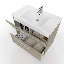 MarinelliGroup Mobile Bagno 80 cm con lavabo in Ceramica e Specchio con cassetti Rovere Chiaro Mora - 305412C