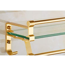 XBSXP Mensola in Vetro temperato mensole per Bagno a Parete, Acciaio Inossidabile Cromato Rifinito con 2 Ganci (Colore: Oro, Dimensioni: 50 cm)