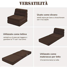 COSTWAY Divano Letto Pieghevole, Divano Poltrona Moderna e Convertibile, in Schiuma ad Alta Densità, 77 x 72 x 64 cm (caffè)