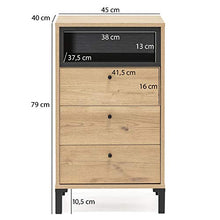 VS Venta-stock Cassettiera Javea 3 cassetti e 1 nicchia, Color Legno e Nero, 45 cm (Larghezza) 40 cm (profonditá) 79,5 cm (Altezza)
