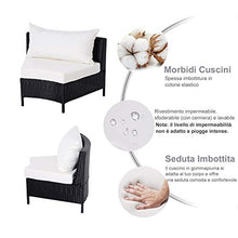 Outsunny Divano da Esterno in Rattan, Set 5 Pezzi con Pouf, Salottino per Il Giardino Nero e Bianco 96cmx 65cmx 65cm