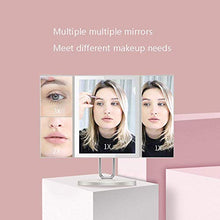 Specchio cosmetico, specchio da trucco illuminato a tre ante, touch screen e specchio ingranditore 3X / 2X / 1X, specchio per il trucco da tavolo con due modalità di alimentazione, specchio cosmetico