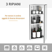 homcom Armadietto Angolare Bagno in Acciaio Anta a Specchio Chiusura Magnetica 3 Ripiani Salvaspazio 60x30x18.4cm