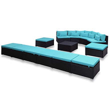 SKM Set Divani da Giardino 9 pz con Cuscini in Polyrattan Blu
