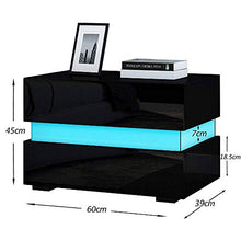 EBTOOLS Comodino Nero Lucido con LED Striscia, Comodino con 2 Spaziosi Cassetti Comodino Legno Comodino Letto Moderno con LED Blu e Telecomando, Tavolino da Caffè con LED, 60 x 39 x 45cm (Nero)