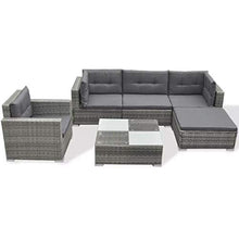 OUSEE Set Divani da Giardino 6 pz con Cuscini in Polyrattan Grigio