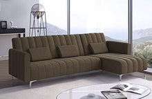 Divano chaise longue Milano 267cm, trasformabile in letto, reversibile, a righe marrone.
