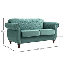 homcom Divano 2 Posti in Legno e Velluto Verde, Spessa Imbottitura, Design Vintage rétro, 148 x 72 x 76cm