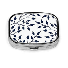 Scatola quadrata per pillole medicinali con foglie eleganti blu navy bianco moda portapillole organizer da viaggio per pillole integratori vitamine