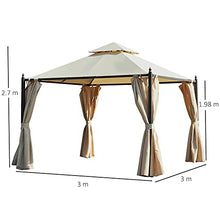 Outsunny Gazebo da Giardino Impermeabile 3 x 3m con 4 Pannelli Laterali Beige