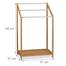Relaxdays Porta Asciugamani in Bambù, con 3 Aste, Stand da Terra per Bagno, Moderno, HLP 103x41x28 cm, Legno Naturale