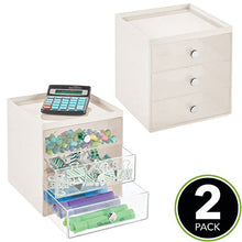 mDesign Mini cassettiera da appoggio — Cassettiera da Ufficio per cancelleria — Pratico portaminuterie da Tenere sulla scrivania — Set da 2 — Crema/Trasparente