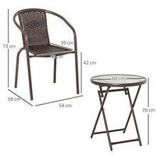 Set Tavolo e 2 Sedie Pieghevoli da Giardino in Acciaio e Rattan Marrone