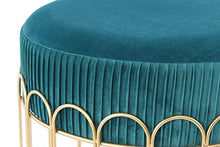 One Couture Sgabello, Poliestere, Petrolio/Oro, 40cm x 40cm x 39cm