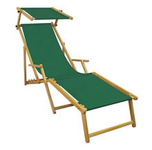 Extra Lunga Sedia a Sdraio Verde con braccioli Parasole in Faggio massello 10-304NFS