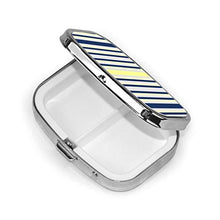 Scatola quadrata per pillole medicinali a righe blu e gialle, organizer per pillole da viaggio, per integratori di vitamine